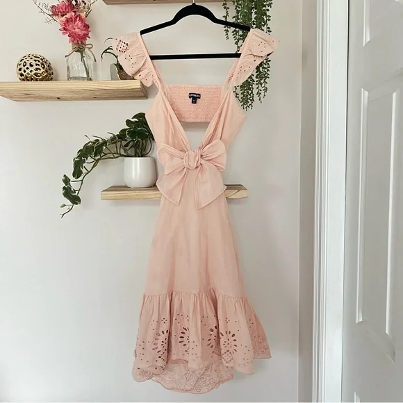 Express Embroidered Cotton Ruffle Mini Dress - Picture 2 of 8